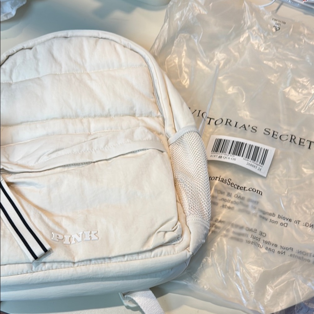 PINK Victoria's Secret Cream Quilted Puffer Backpack - Picture 6 of 6